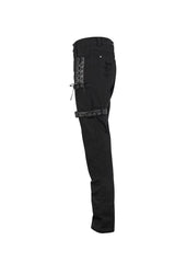 Black Metal Decorative Lace Up Leg Loops Long Men's Punk Pants - Product - 6
