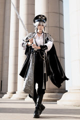 Black Lapel Collar Long Sleeves Gothic Chinese Style Military Prince Ouji Lolita Full Set - Product - 2