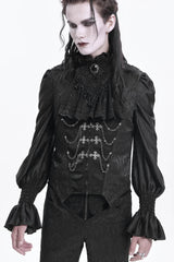 Black Sleeveless Jacquard Chain Buckle-up Men's Gothic Vest - Product - 11