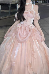 Ivory [Cindy Rose] Halterneck Sleeveless Ruffle Bowknot Sweet Elegant Lolita Jsk Dress - Pink - 6