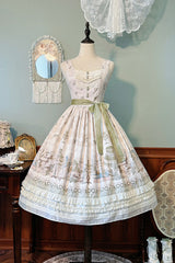 [Iris Study] V Collar Sleeveless Print Bowknot Lace Sweet Lolita Jumper Dress 2 Colors - Beige - 15