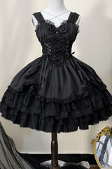 Black [Cross of Merit] Multi-Layered Bowknot Lace Gothic Lolita Jsk Dress - Product - 3