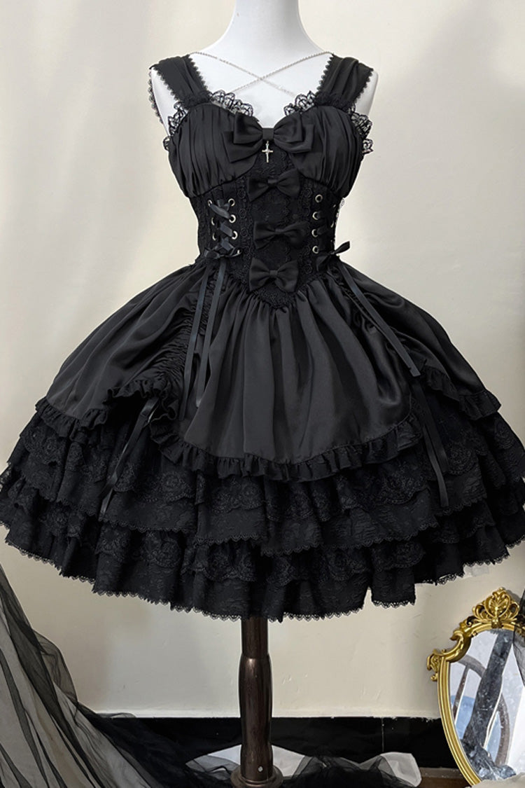 Black [Cross of Merit] Multi-Layered Bowknot Lace Gothic Lolita Jsk Dress - Product - 3