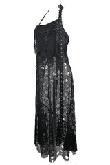 Black Punk Broken Holes Mesh Peplum Sexy Halter Womens Dress - Product - 6