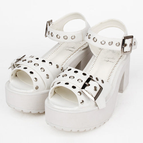 Rivet Decoration Platform High Heel Lolita Sandals - White - 2