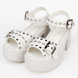 Rivet Decoration Platform High Heel Lolita Sandals - White - 2