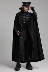 Black High Collar Faux Leather Stitching Mesh Rivet Buckle Women's Punk Cloak - Product - 4