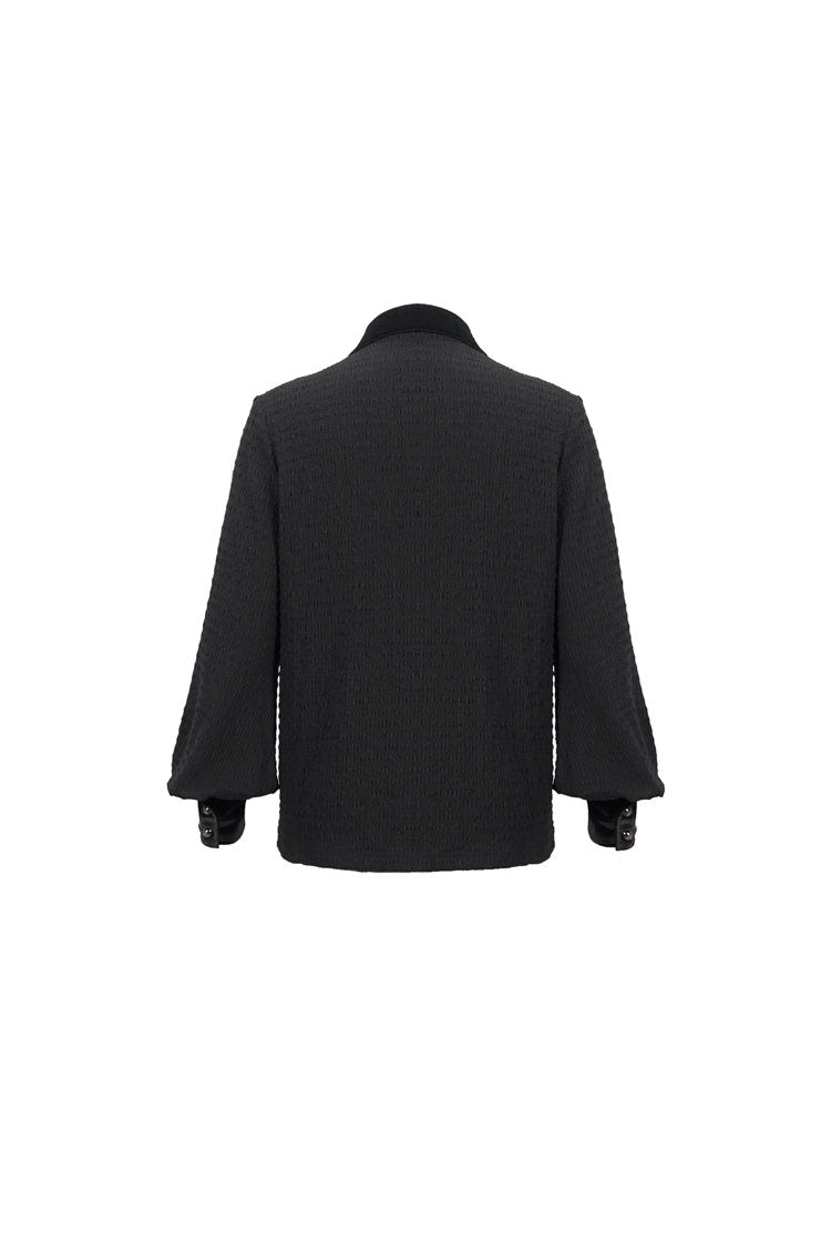 Black Embroidered Chest With Drawstring Strappy Puff Sleeved Men's Gothic Shirt - Product - 7