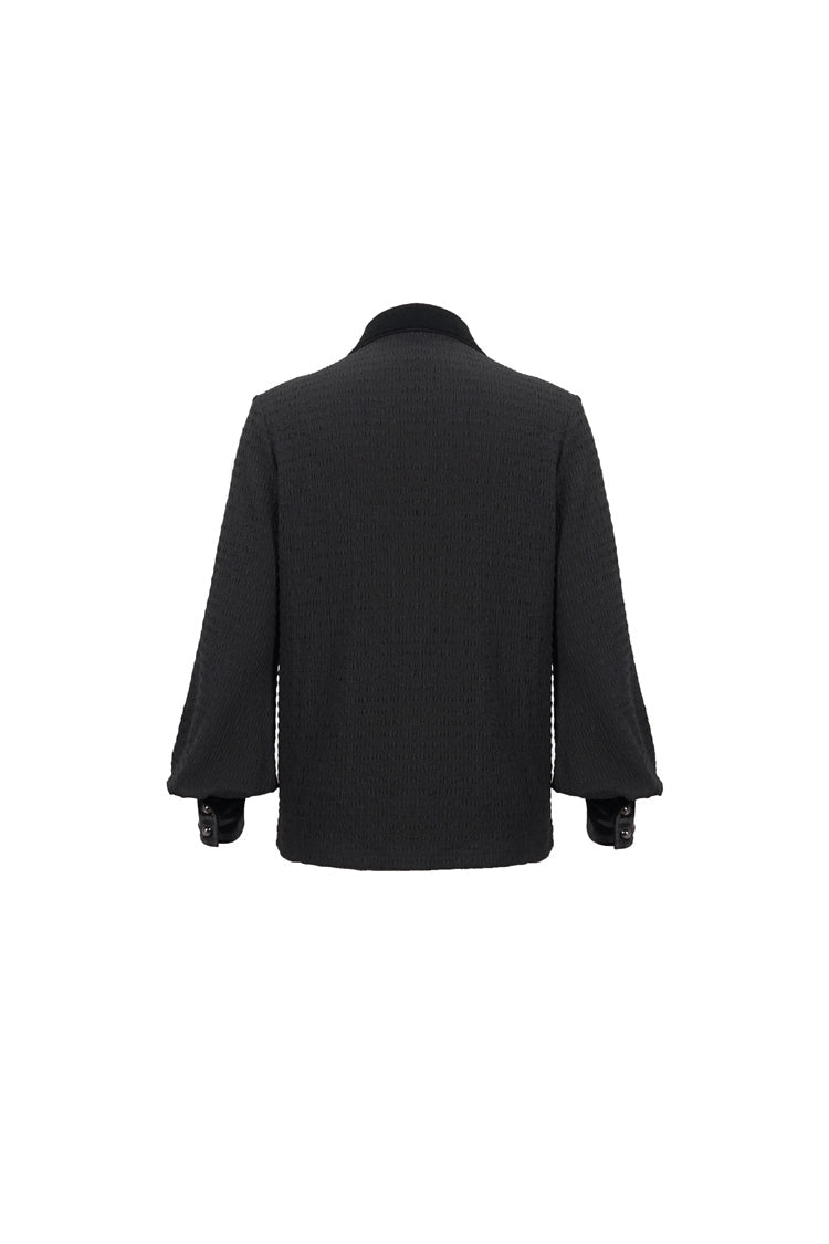 Black Embroidered Chest With Drawstring Strappy Puff Sleeved Men's Gothic Shirt - Product - 7