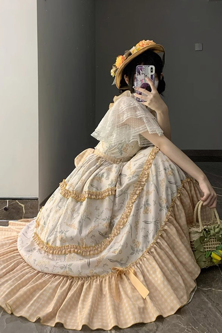 Multi-Color Midsummer Print Ruffle Embroidery Sweet Lolita Jsk Dress - Product - 13