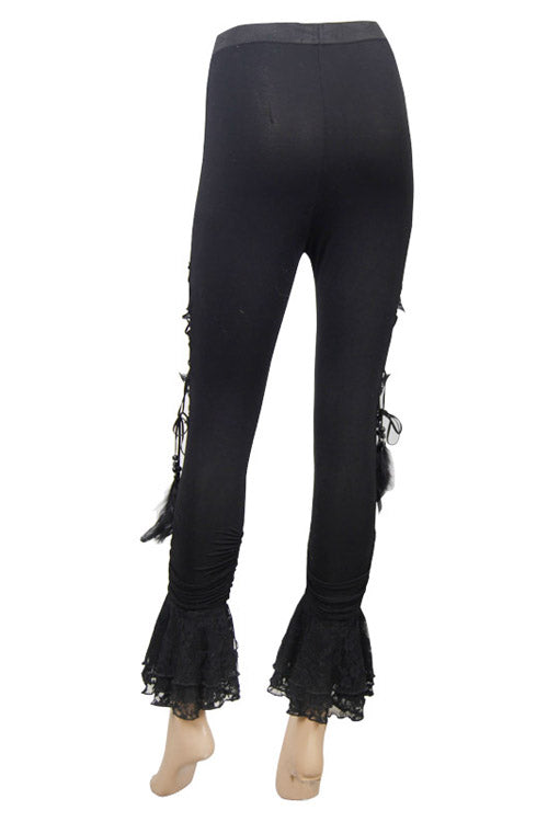 Black Side Hollow Out Lace Up Slit Lace Hem Gothic Womens Pants - Product - 10