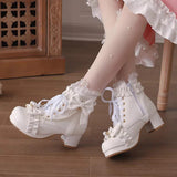 Sweet Ruffled Bow Pearl-Decorated Lolita Ankle Boots 3 Colors - Product - 3