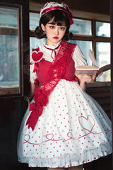 Red Hollow Love Polka Dot Print Sakurahime Sweet Lolita Dress - Product - 2