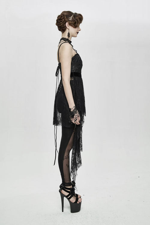 Black Versatile Translucent Sweep Sexy Lace Womens Gothic Dress With Shoulder Straps - Product - 5