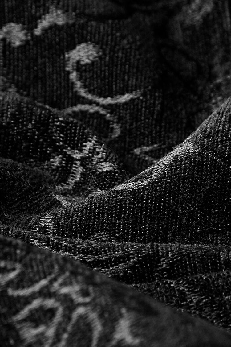 Black Jacquard Velvet Gothic Vintage V Collar Print Mens Vest - Product - 8