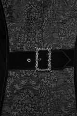 Black Stand Collar Long Sleeves Floral Jacquard Bouble-breasted Zipper Men's Gothic Coat - Product - 8