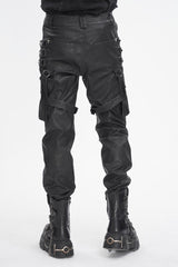 Black Big Pocket Faux Leather Men's Gothic Pants - Product - 4