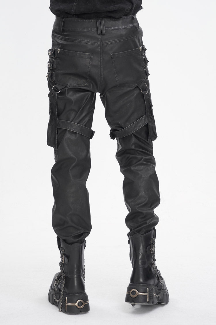 Black Big Pocket Faux Leather Men's Gothic Pants - Product - 4