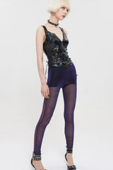 Black Color Changing Mesh Splicing Wavy Mesh Surface Women's Punk Leggings - Product - 6