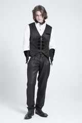Black Floral Print Embroidery Men's Gothic Suit Pants - Product - 10