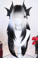Black/White Natural Gradient Gothic Sweet Lolita Long Straight Wig - Black/White - 1
