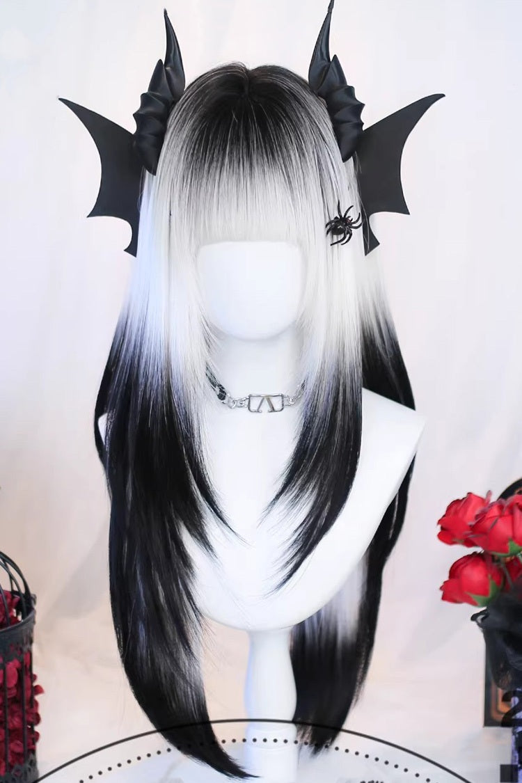 Black/White Natural Gradient Gothic Sweet Lolita Long Straight Wig - Black/White - 1