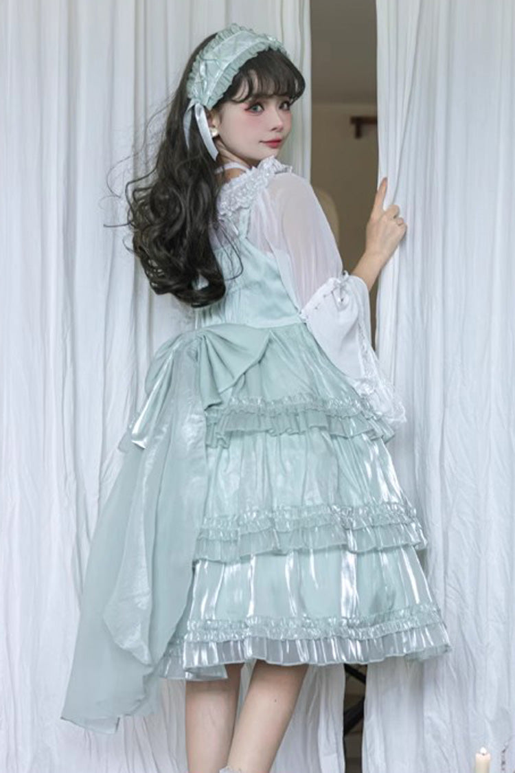 Green Starry Gauze Love Song Three-Tiered Ruffle Bowknot Sweet Lolita Tiered JSK Dress - Product - 7