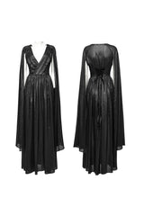 Black V Collar Lace-Up Plunging Ball Gown Women's Gothic Dress - Product - 5
