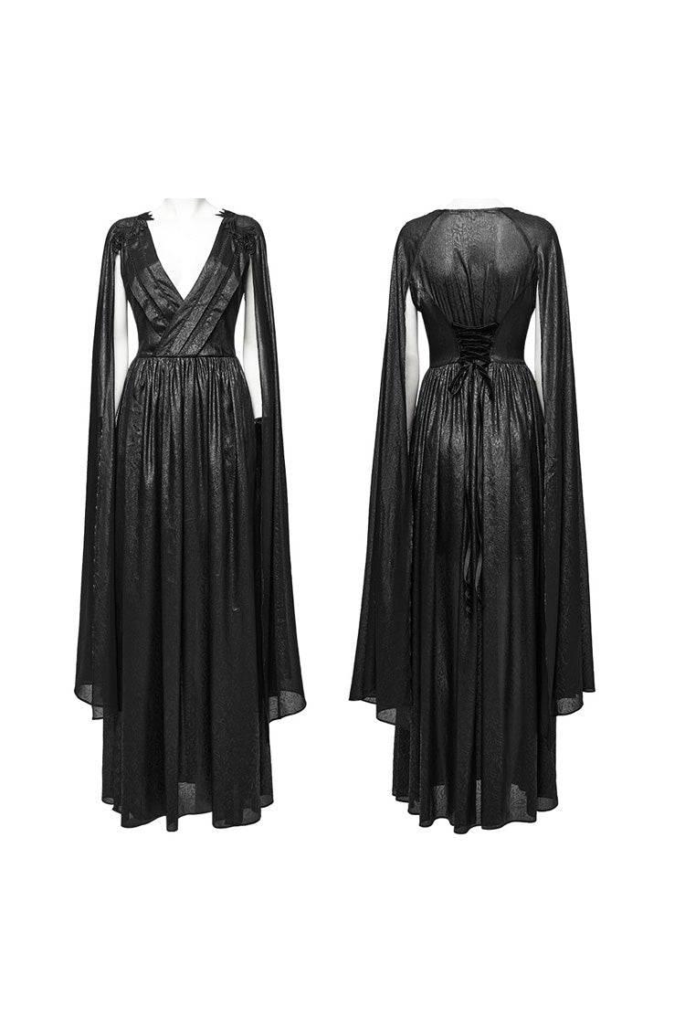 Black V Collar Lace-Up Plunging Ball Gown Women's Gothic Dress - Product - 5