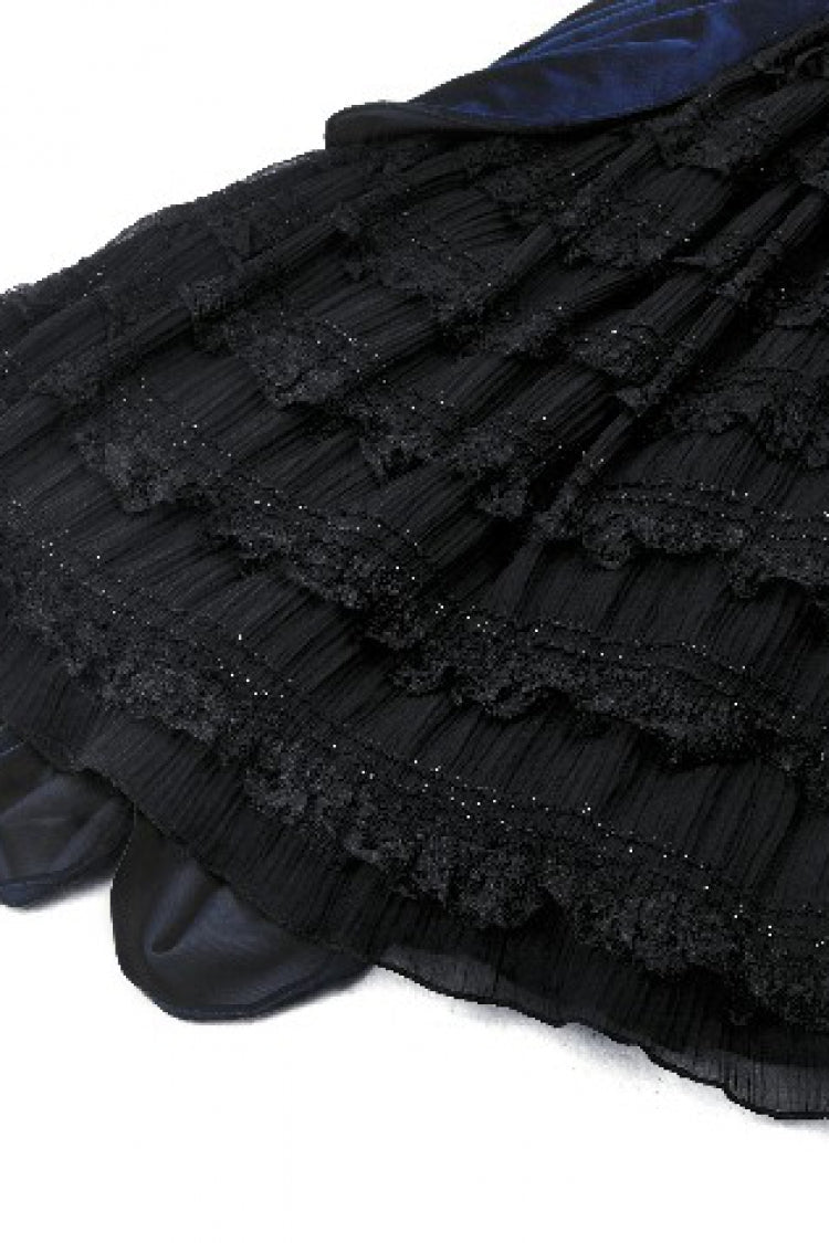 Black/Blue Sleeveless Multi-Layered Ruffled Lace Women's Lolita Gothic Slip Dress Wedding Dress - Product - 19