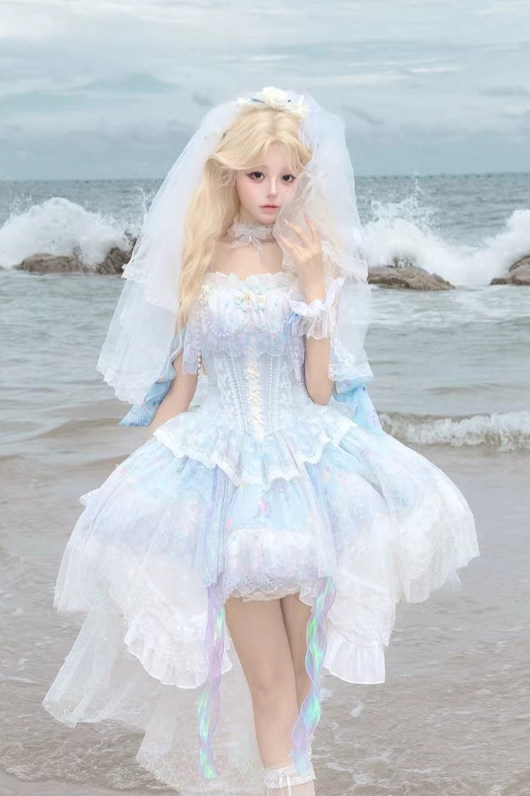 シーブルー [Mermaid’s Tears] ノースリーブ オンブルプリント 花嫁風パール装飾スウィートロリータジャンパースカート（JSK）セット 商品画像