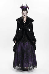 Black Long Sleeves Floral Embroidery Women's Gothic Fluffy Coat - Product - 13