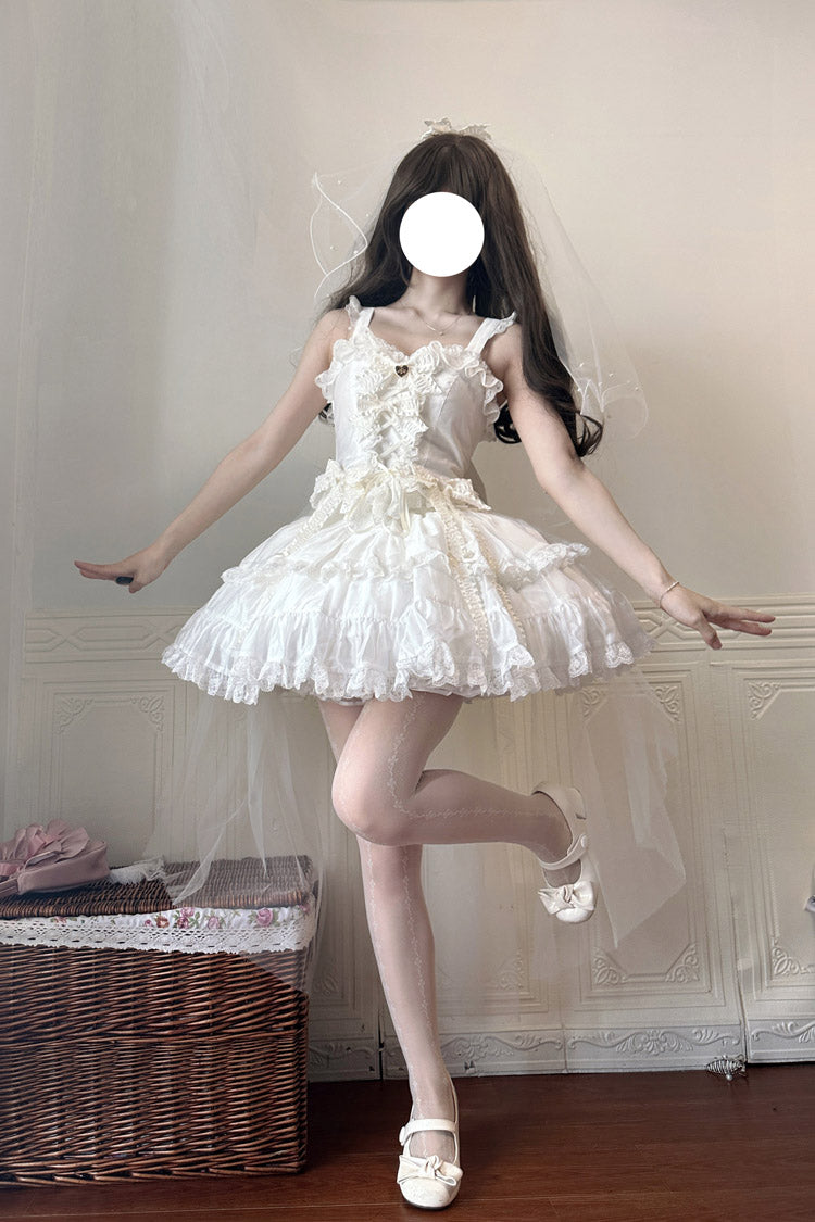 ホワイト [Sweetheart Splolita] フリル リボン レースアップ スウィートロリータ スカートセット 商品画像