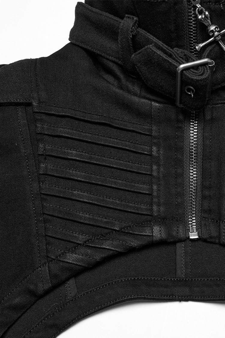 Black Stand Collar Sleeveless Rivet Zipper Men's Punk Cape - Product - 7