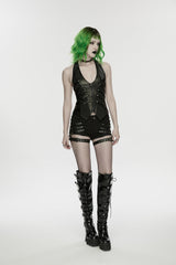 Black Halterneck Slim Studded Zippered Women's Punk Vest - Product - 12