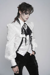 White Jacquard Lace Men's Gothic Royal Cross Beaded Neckwear - Product - 9