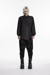 Black Stand Collar Long Sleeves Asymmetric Men's Punk Shirt - Product - 1