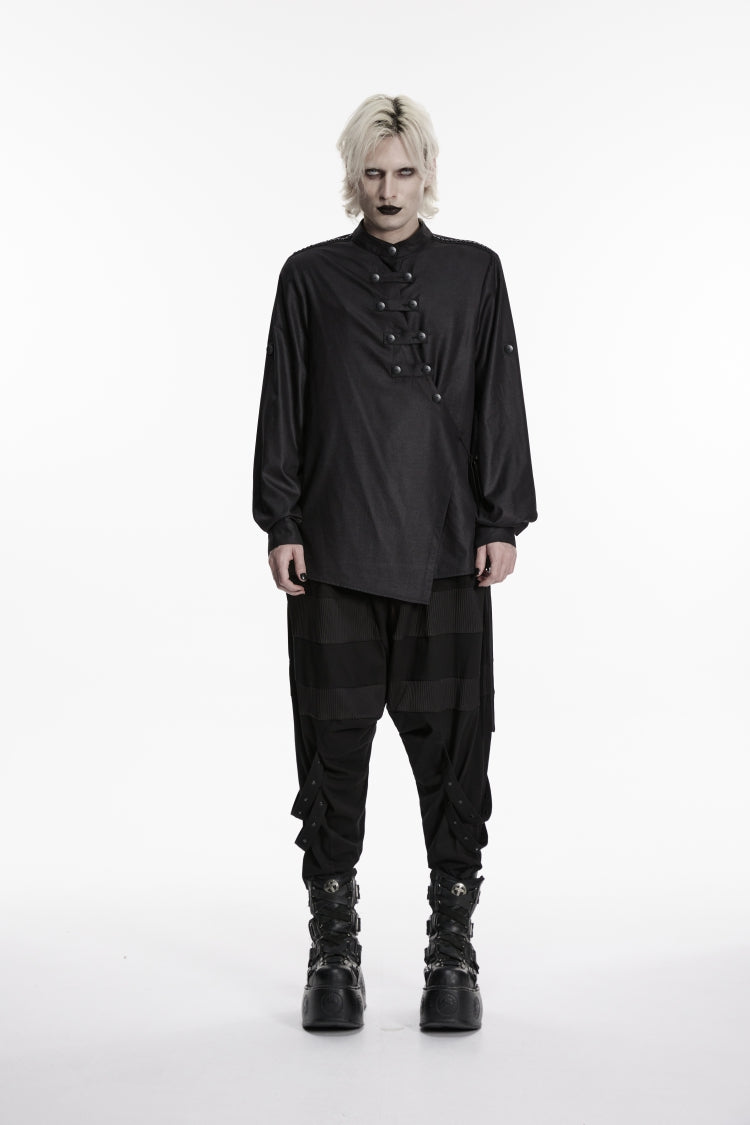 Black Stand Collar Long Sleeves Asymmetric Men's Punk Shirt - Product - 1