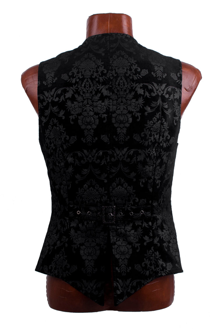 Black Retro Jacquard Front Woven Strap Metal Button Men's Gothic Vest - Product - 11