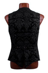 Black Retro Jacquard Front Woven Strap Metal Button Men's Gothic Vest - Product - 11