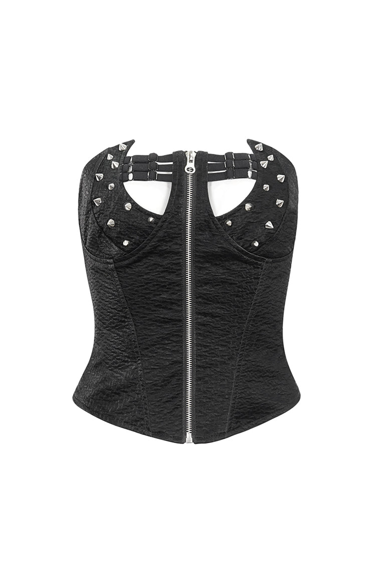 Black Lace Up Studded Overbust Women's Punk Corset - Product - 8