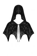 Black Skull Printed Front Lace-Up Women's Gothic Velvet Cape with Hood - Product - 3