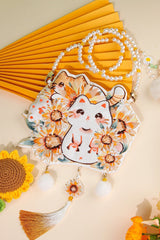 Multi-Color Sunflower Cat Embroidery Pearl Chain Sweet Lolita Crossbody Bag - Product - 2
