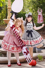 Red Short Sleeves Strawberry Plaid Print Bowknot Sweet Plus Size Princess Lolita Dress - Product - 4