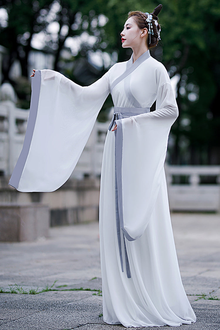 White Simple Chinese Style Sweet Hanfu Dress - Product - 4