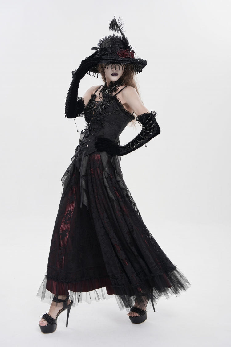 Black Ruffled Lace Lace-Up Slim Women's Gothic Overbust Corset - Product - 6