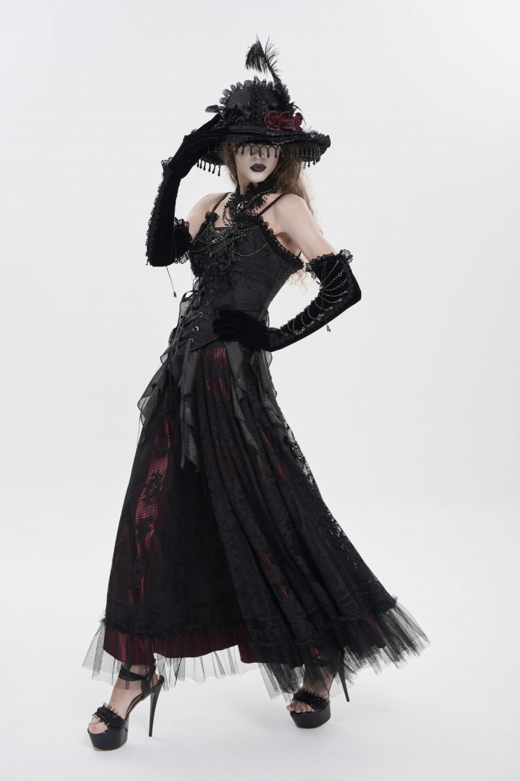 Black Ruffled Lace Lace-Up Slim Women's Gothic Overbust Corset - Product - 6