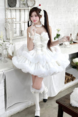 White [Holiday] Double-Layered Bowknot Sweet Princess Lolita Strapless Dress - Product - 13