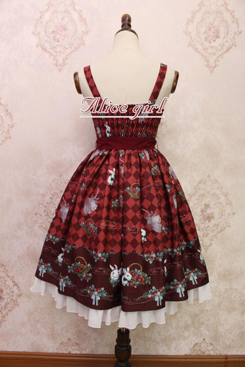 Strawberry Bunny Print Bowknot Ruffled Sweet Lolita JSK Dress 4 Colors - Product - 3