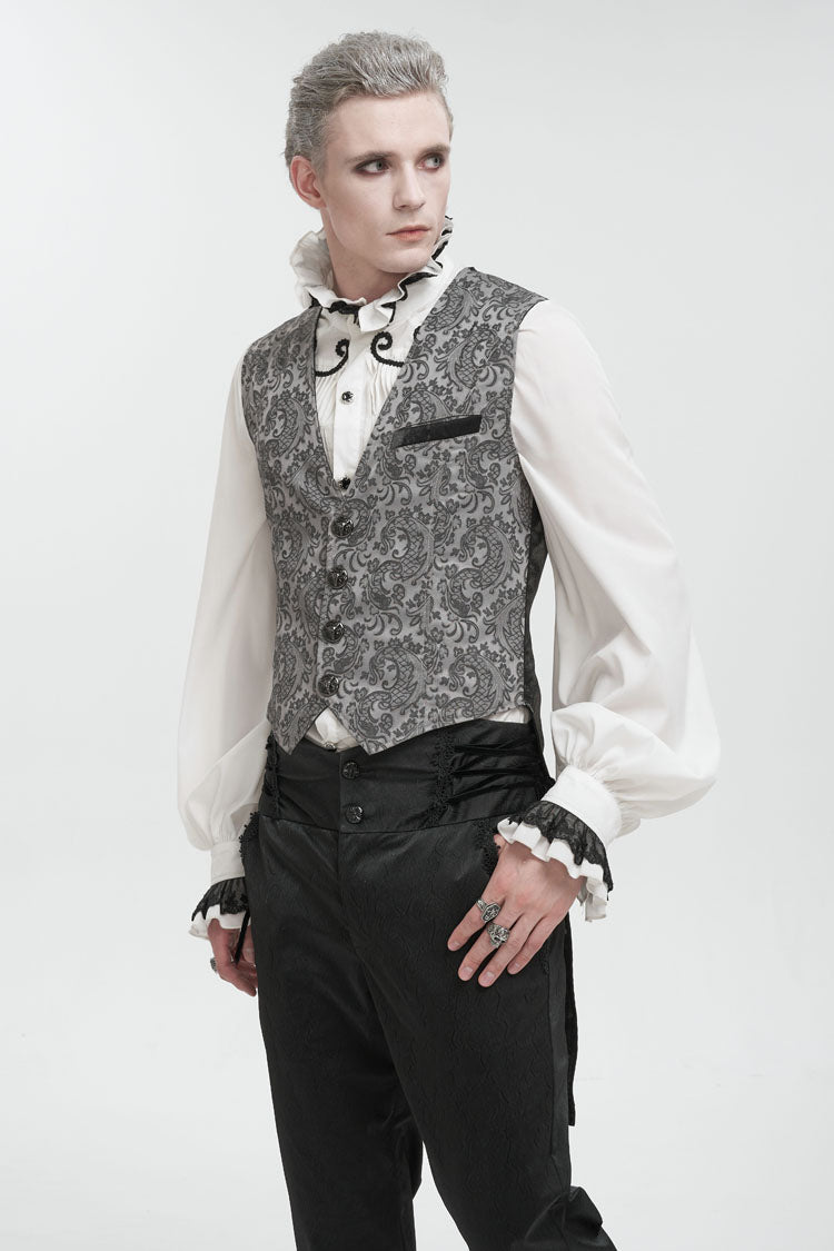 Gray Fashion Vintage Print Non-Stretch Fit Mid-Century Men's Gothic Tuxedo Vest - Product - 2